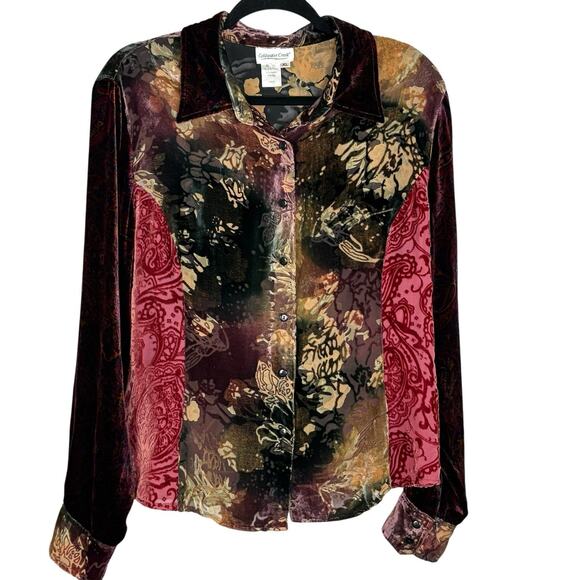 Coldwater Creek Size XL Blouse Burnout Velvet Silk Blend Long Sleeve Top - Picture 1 of 3